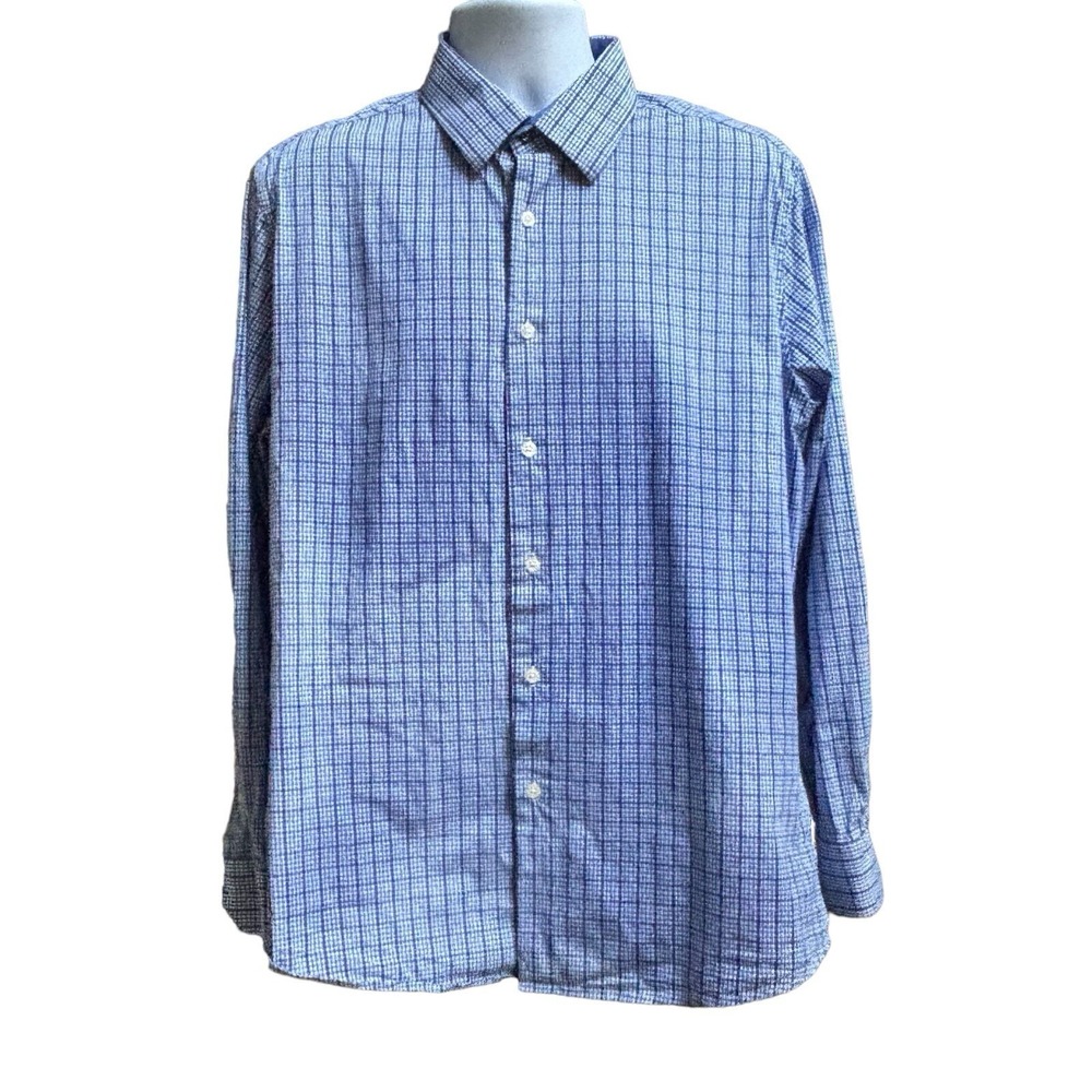 Duchamp London Blue Plaid Long Sleeve Men's Shirt Size XL 43 17 - Picture 2 of 9